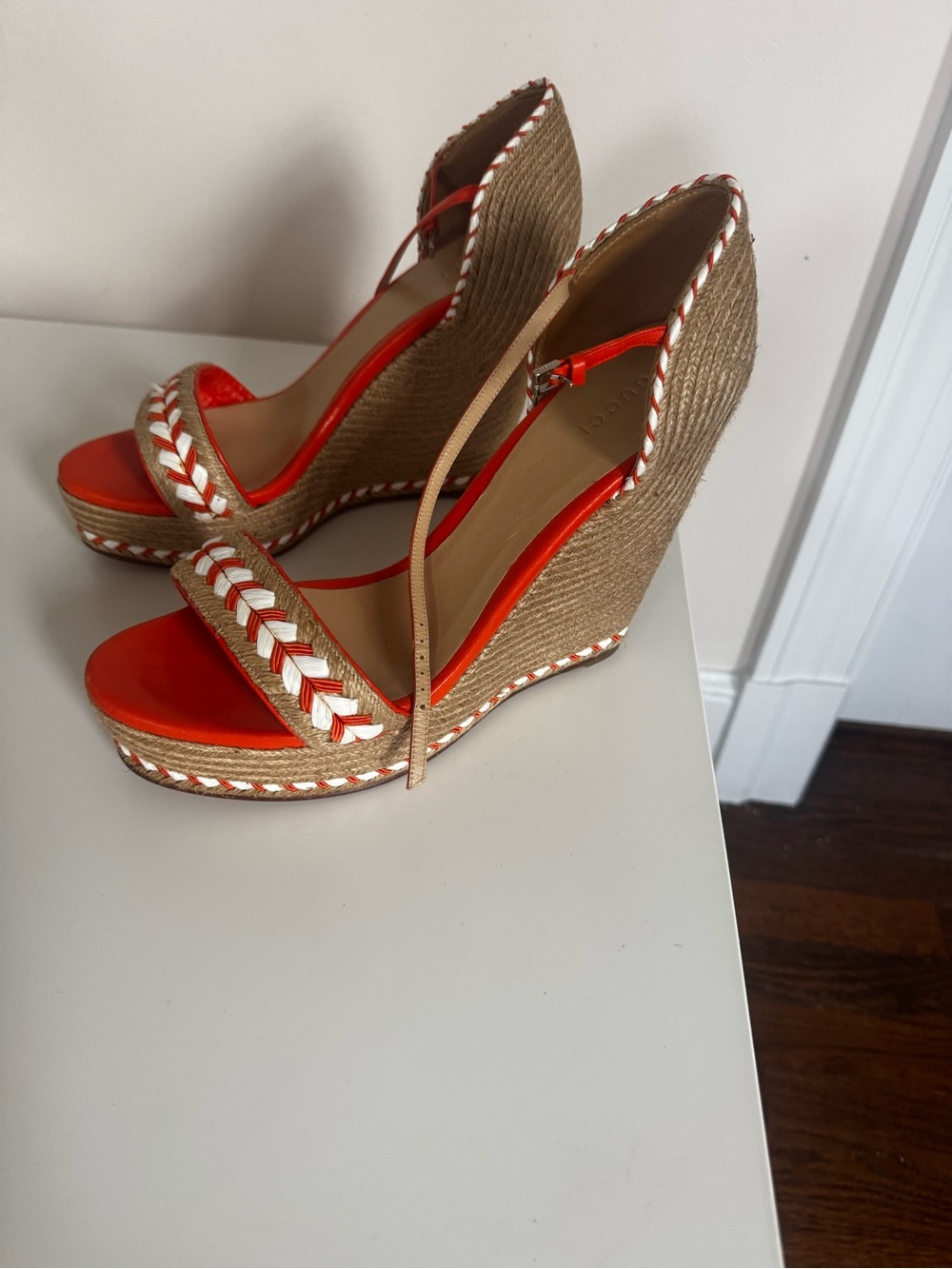 Gucci Women’s Espadrille Wedge Sandals - Orange and Natural